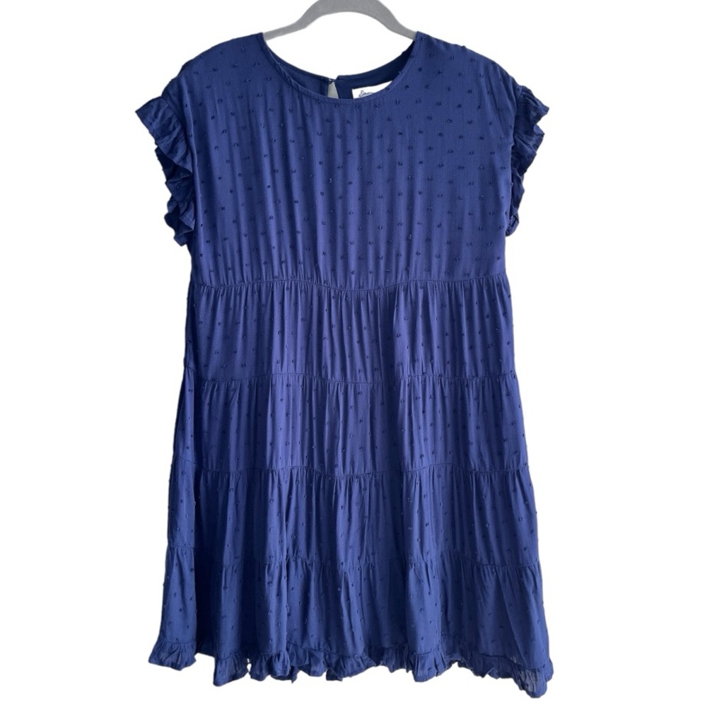 Emory Park Womens Babydoll Sundress Size Small Blue Swiss Dot Flowy Tiered